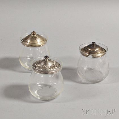Three Cut Glass and Sterling Silver Jelly Jars