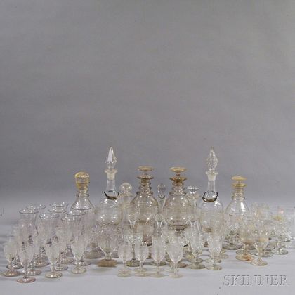 Approximately Eighty Colorless Glass Tableware Items