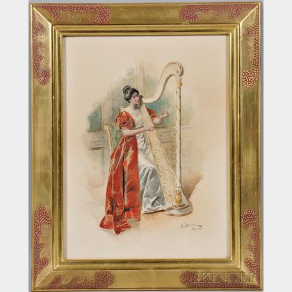 Bernard Louis Borione (French, b. 1865) Woman Playing a Harp