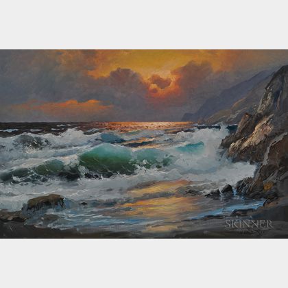 Alexander Dzigurski (American, 1911-1995) Coastal Cliffs at Sunset