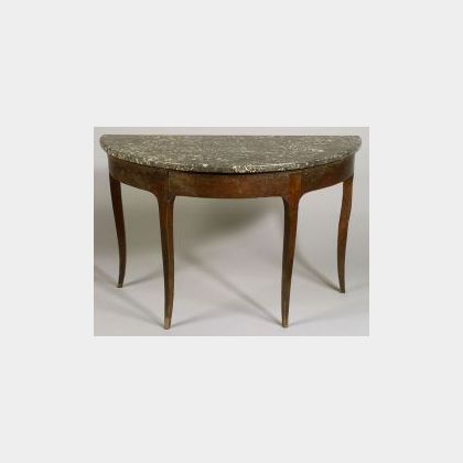 Louis XV Beechwood and Marble-top Demilune Side Table