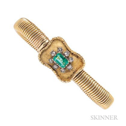 Antique Gold, Emerald, and Diamond Bracelet