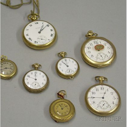 Three Waltham Gold-filled Open Face Pocket Watches and Four Assorted Lady's Pocket Watches