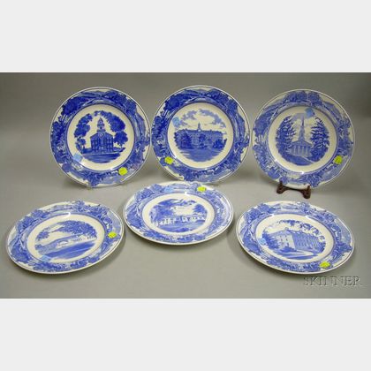 Set of Six Blue and White Wedgwood Middlebury College Plates