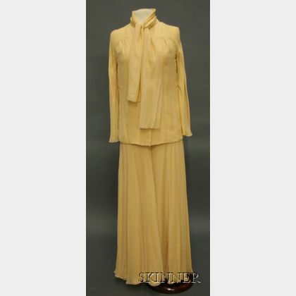 Vintage Stavropoulos Pale Peach Chiffon Two-Piece Outfit