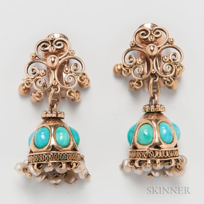 14kt Gold and Turquoise Earclips