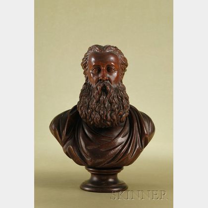 Continental Carved Walnut Bust of a Bearded Gentleman
