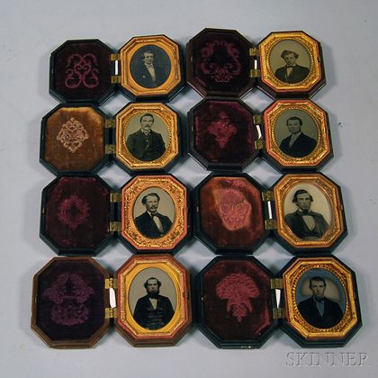 Eight Ninth-plate Portraits of Gentlemen in Thermoplastic Union Cases