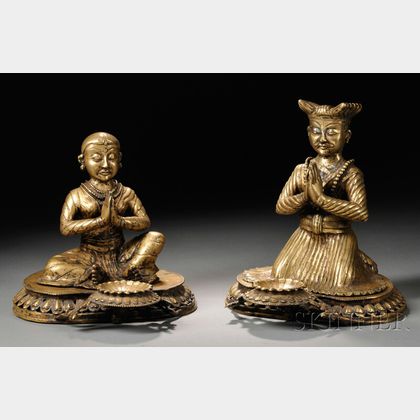 Two Nepalese Gilt-bronze Donor Figures