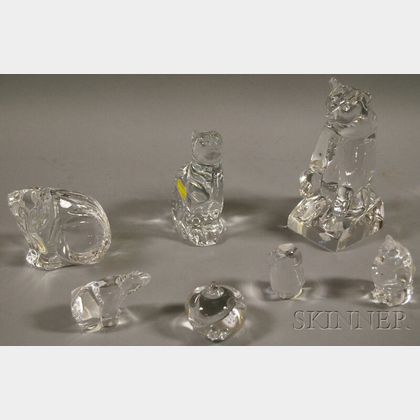 Seven Colorless Art Glass Animal Figures
