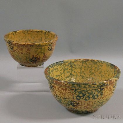 Two Sponge-decorated Stoneware Bowls