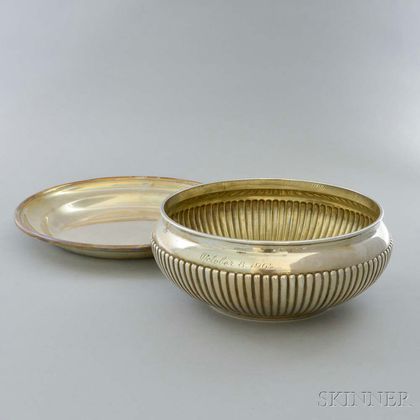 Sterling Silver Reeded Bowl and a Gorham Silver-plated Tray