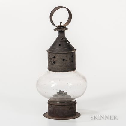 Small Tin and Glass Onion Lantern or Cabin Lamp