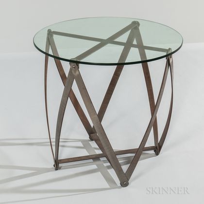 John Vesey (1924-1992) Polished Aluminum and Glass "Spool" Side Table