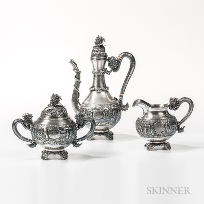Three-piece Chinese Export Silver Coffee Service