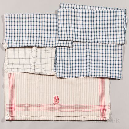 Six Checked Linen Textile Items