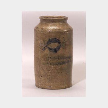 Rare Cobalt Decorated Salt Glazed Stoneware Preserve Jar