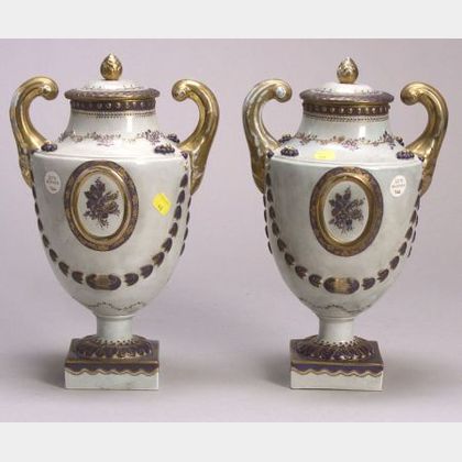 Pair of Chinese Export-style Pistol-Handled Vases and Covers