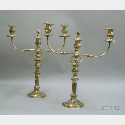 Pair of English Silver Plated Two-Light Banquet Candelabra
