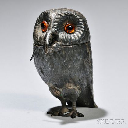 Elizabeth II Sterling Silver Owl-form Mustard Pot