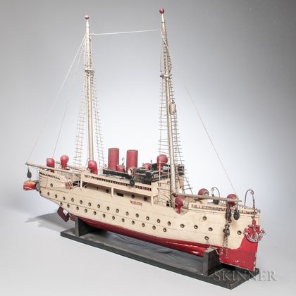 Carved and Painted Folk Art Sailing Steamship Model