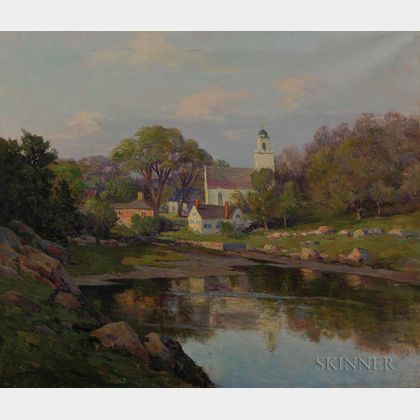 Melbourne H. Hardwick (American, 1857-1916) Quiet New England Village and Cove