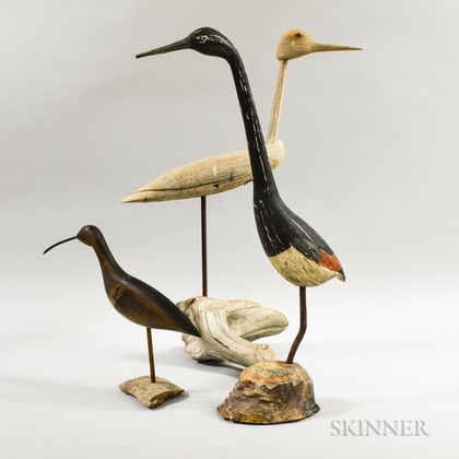 Three Carved and Painted Birds