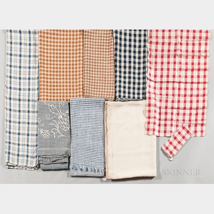 Eight Mostly Checked Linen Textiles