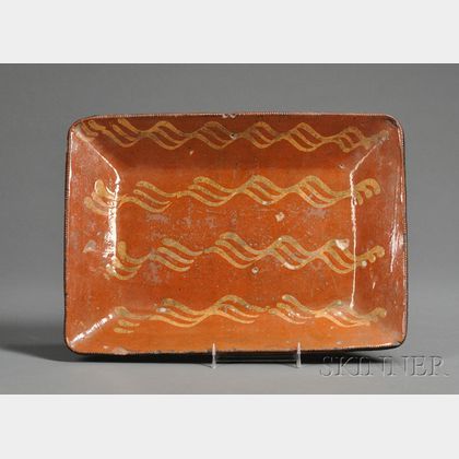 Slip-decorated Redware Pottery Loaf Dish