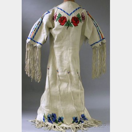 Native American Plains Hide Beaded and Fringed Dress.
