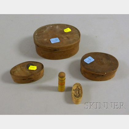 Three Small Oval Wooden Lap-sided Boxes with Covers