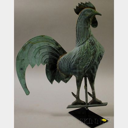 Patinated Molded Copper Rooster Weather Vane