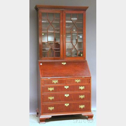 Chippendale-style Glazed Mahogany Slant-lid Desk/Bookcase
