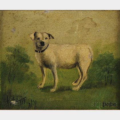 Framed Oil on Canvas Painting of a Dog
