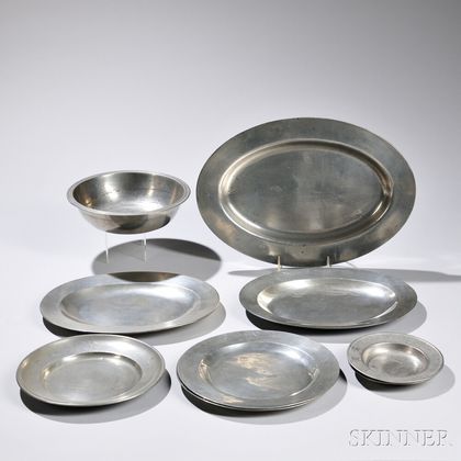 Nine Pieces of Pewter Tableware