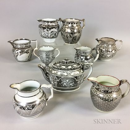 Nine Silver Lustre Resist Ceramic Vessels