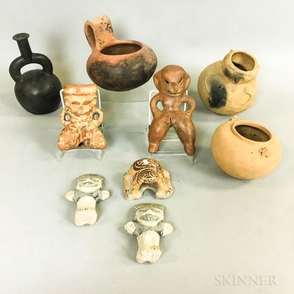 Nine Pre-Columbian Pottery Figures and Vessels