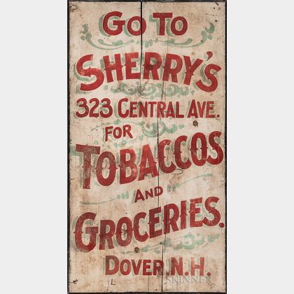 Painted Wood "Sherry's Tobacco and Groceries" Advertising Sign
