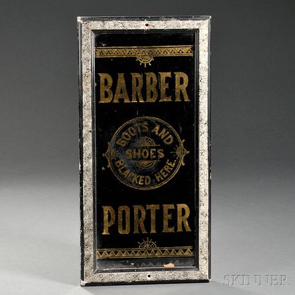 Reverse-painted and Gilt Glass "BARBER/PORTER" Trade Sign