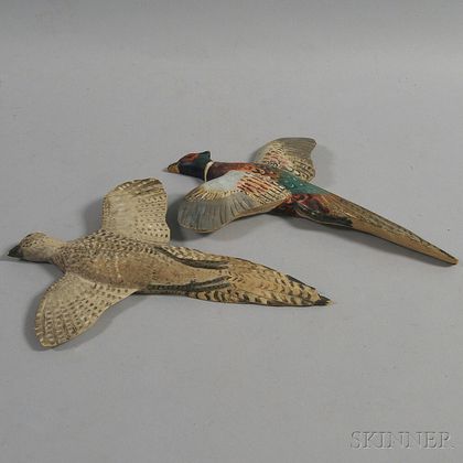 Two Carved Polychrome Pheasants