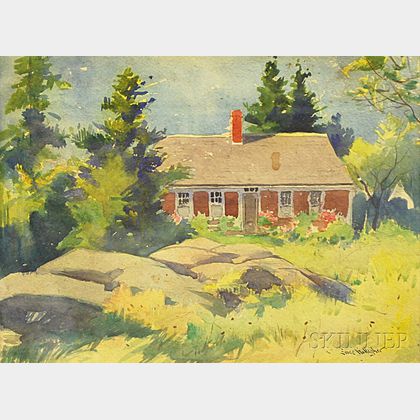 Sears Gallagher (American, 1869-1955) Rocky Landscape with House, Possibly the John Willey House, Monhegan Island, Maine.