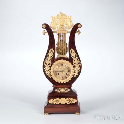 Ormolu-mounted Mahogany Veneered Lyre Mantel Clock