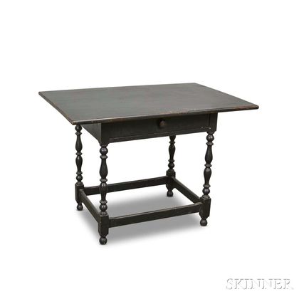 William and Mary-style Black-painted One-drawer Tavern Table