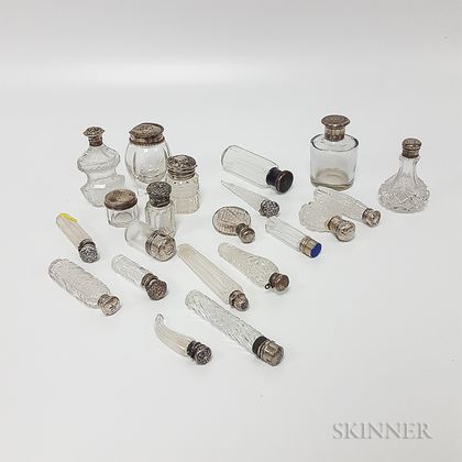 Group of Silver and Cut Glass Perfumes and Cannisters