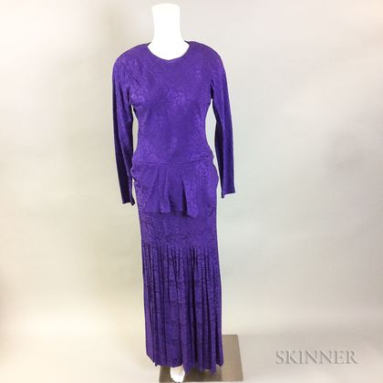 Retro Oscar de la Renta Purple Silk Printed Outfit