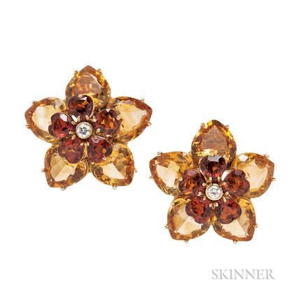 18kt Gold and Citrine Flowerhead Earclips