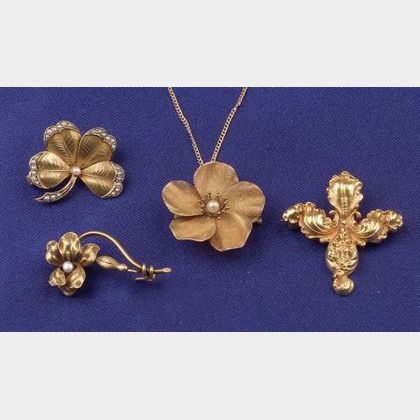 Four Art Nouveau 14kt Gold Pins