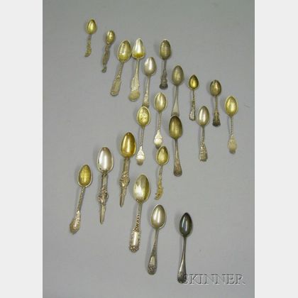 Group of Twenty Sterling Silver and Silver Plated Souvenir Spoons. 