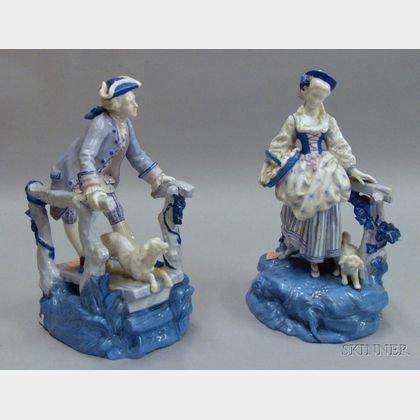 Pair of Blue Enameled Porcelain Figures