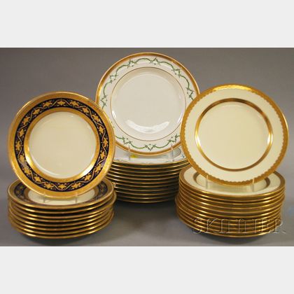Three Sets of Gilt and Decorated Porcelain Plates